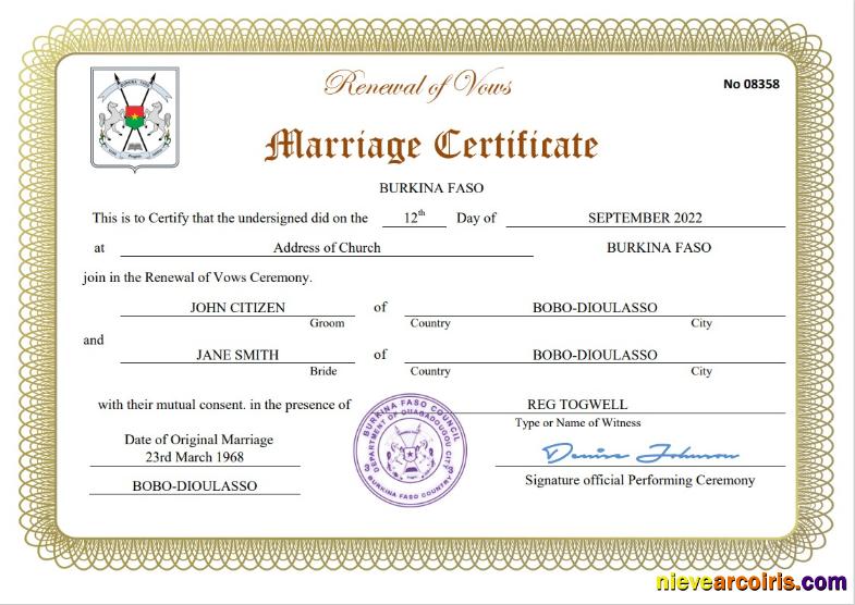 Burkina Faso marriage certificate